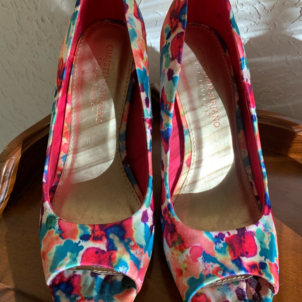 Colorful Floral Peep-Toe Heels